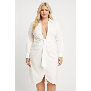 Women’s Choosy Plus Size Long Sleeve Plunge Neck Dress – White – Size 20 – NWT